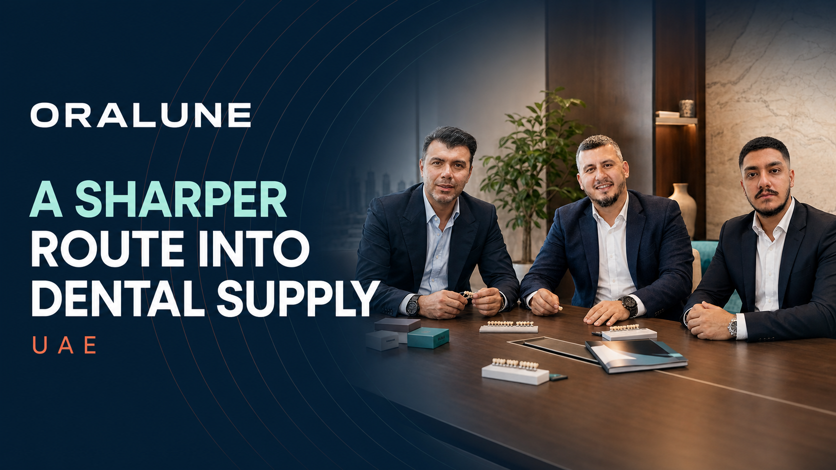 Oralune's three-person founding team in a UAE office